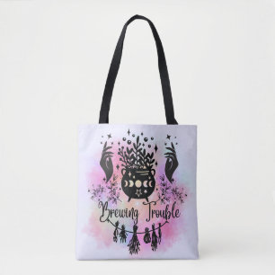 Brewing Trouble: Mischievous Witchy Design Tote Bag