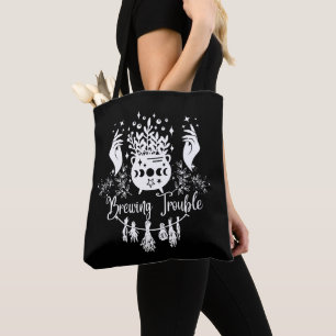 Brewing Trouble: Mischievous Witchy Design Tote Bag