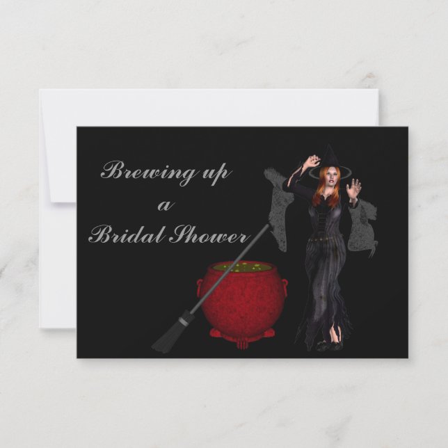 "Brewing Up a Bridal Shower" Witch and Cauldron[a] Invitation (Front)