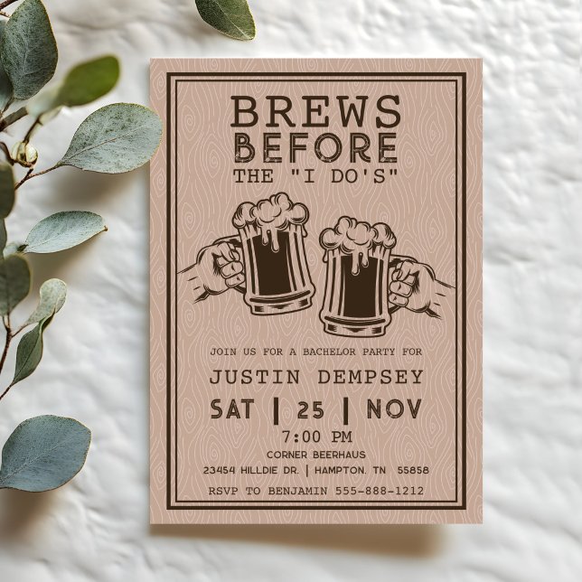 Brews Before I Do's Bachelor Party Brewery  Invitation (Brews Before i Do's Beer Mugs Bachelor Party Invitation)