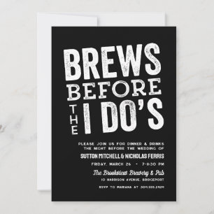 Brews before I Do's brewery rehearsal dinner black Invitation