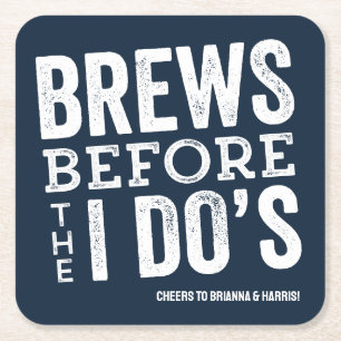 Brews before I Do's navy brewery rehearsal dinner Square Paper Coaster