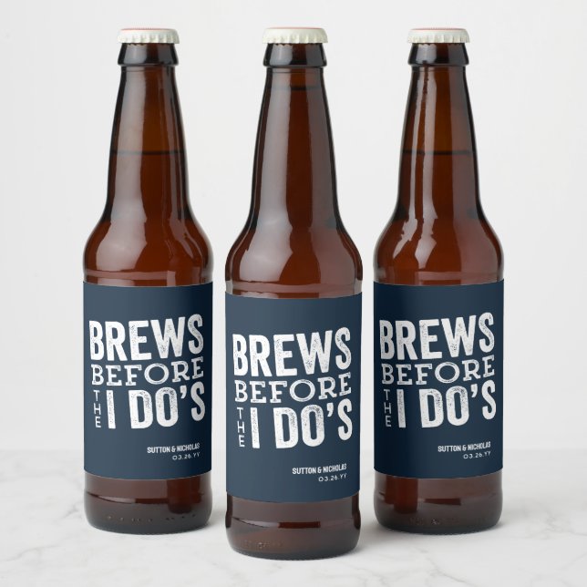 Brews before I Do's navy personalized wedding Beer Bottle Label (Bottles)