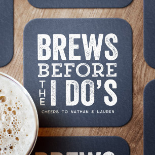 Brews before I do's navy pre-wedding Square Paper Coaster