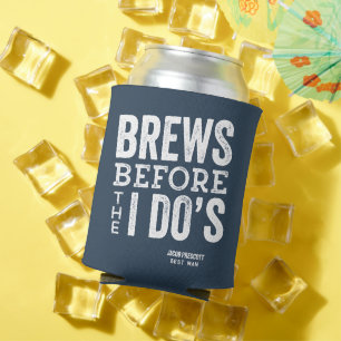 Brews before I Do's slate blue beer theme bachelor Can Cooler