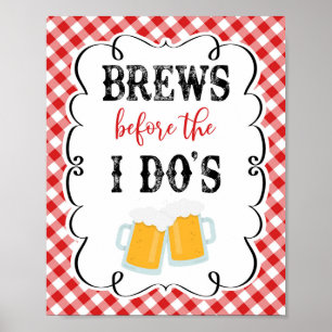 Brews Before The I Do' Red Gingham I Do BBQ Poster