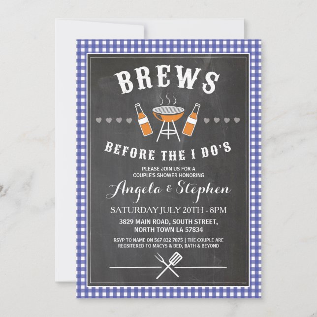 Brews Before The I Do's Blue Engagement Invite (Front)