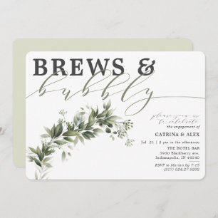 Brews & Bubbly Faded Greenery Engagement Party Invitation