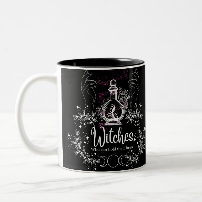 Brews & Spells: Witches Who Can Drink Design Two-Tone Coffee Mug (Left)