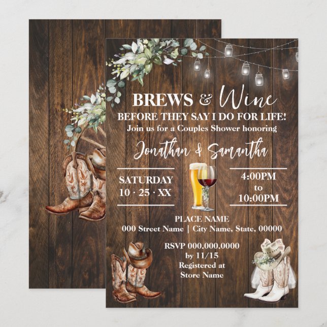 Brews & Wine before I do Western Bridal Shower Invitation (Front/Back)