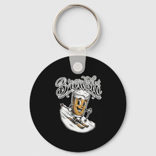 Brewski funny skiing beer glass retro cartoon keychain