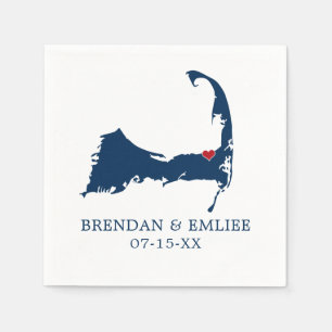 Brewster Cape Cod Map Blue and Movable Red Heart Napkin