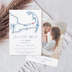 Brewster MA Cape Cod Map Navy Blue Wedding Save The Date