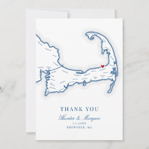 Brewster MA Cape Cod Map Wedding Photo  Thank You Card