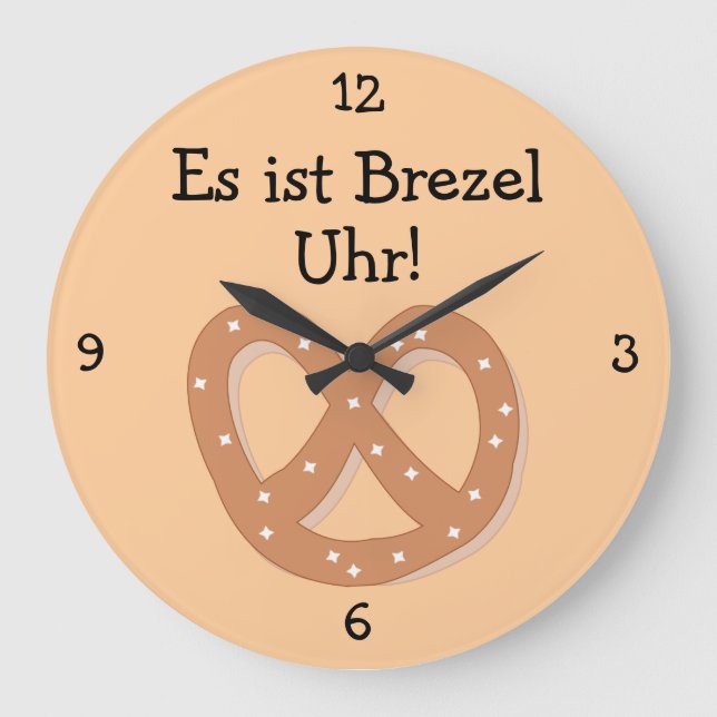 Brezel Uhr: Pretzel O'Clock Oktoberfest Fun Large Clock (Front)