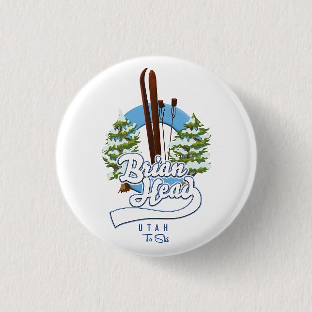 Brian Head Utah to ski logo 1 Inch Round Button (Front)