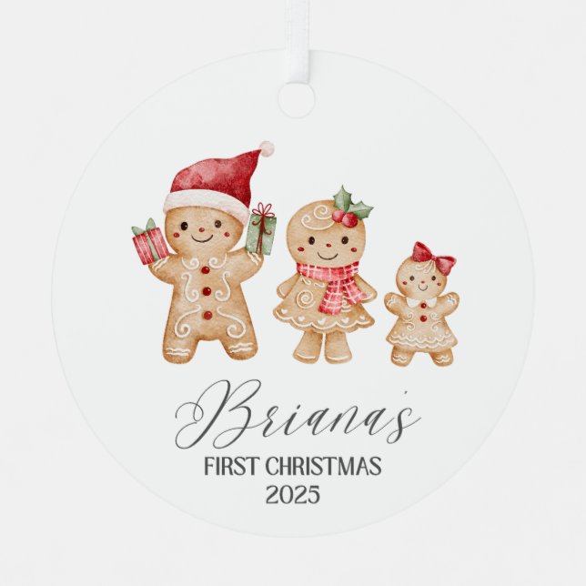 Briana Personalized Baby's First Christmas Metal Ornament (Front)