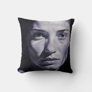 “Brianna Blue” Women In Charcoal Throw Pillow