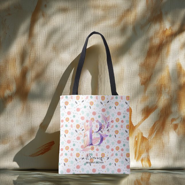 Brianna's Floral Monogram Tote Festive Pattern - B Bag (Creator Uploaded)