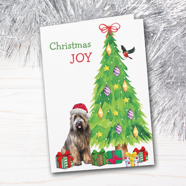 Briard Dog, Bird and Christmas Tree Holiday Card (Creator Uploaded)