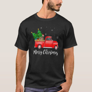 Briard Dog Riding Red Truck Christmas T-Shirt