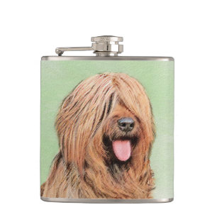 Briard Painting - Cute Original Dog Art Hip Flask
