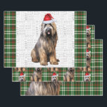 Briard Shepherd Christmas Dog Green Plaid Wrapping Paper Sheet<br><div class="desc">An adorable Briard Shepherd dog is ready for the holiday season with his Santa hat. This cute Christmas dog is paired with a green and red holiday plaid on this set of gift wrap for the dog lover.</div>