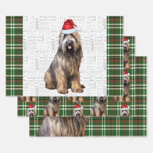 Briard Shepherd Christmas Dog Green Plaid Wrapping Paper Sheet