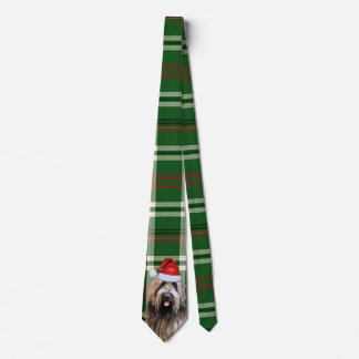 Briard Shepherd Dog and Green Plaid Christmas Tie