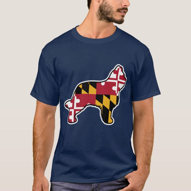 Briard Silhouette with Maryland Flag T-Shirt (Front)