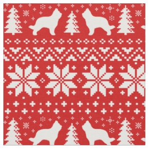 Briard Silhouettes Christmas Holiday Red and White Fabric