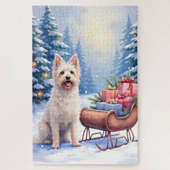 Briard Vintage Sleigh Winter Christmas Art Jigsaw Puzzle (Vertical)