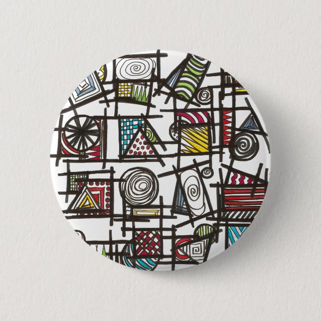 Bric A Brac-Abstract Geometric Ink Doodle Art 2 Inch Round Button (Front)