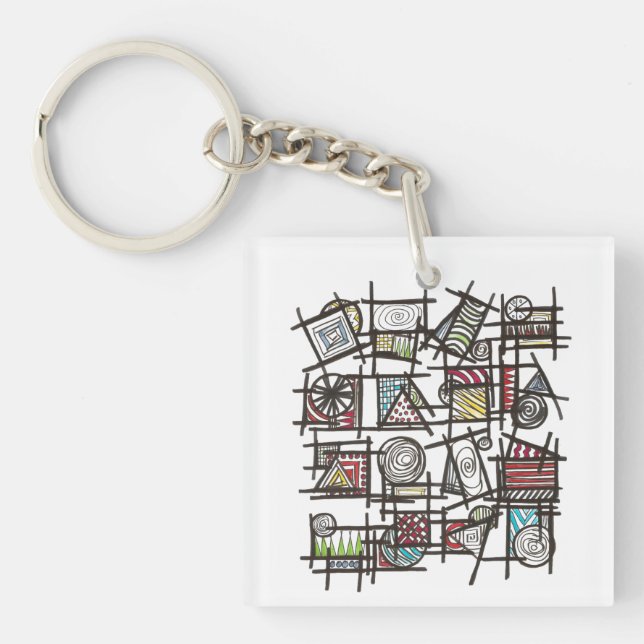 Bric A Brac-Abstract Geometric Ink Doodle Art Keychain (Front)