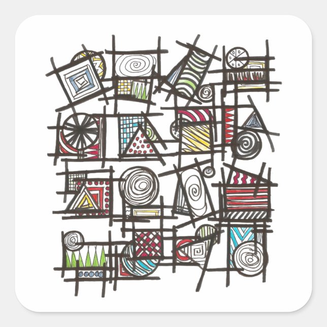 Bric A Brac-Modern Geometric Ink Doodle Art Square Sticker (Front)
