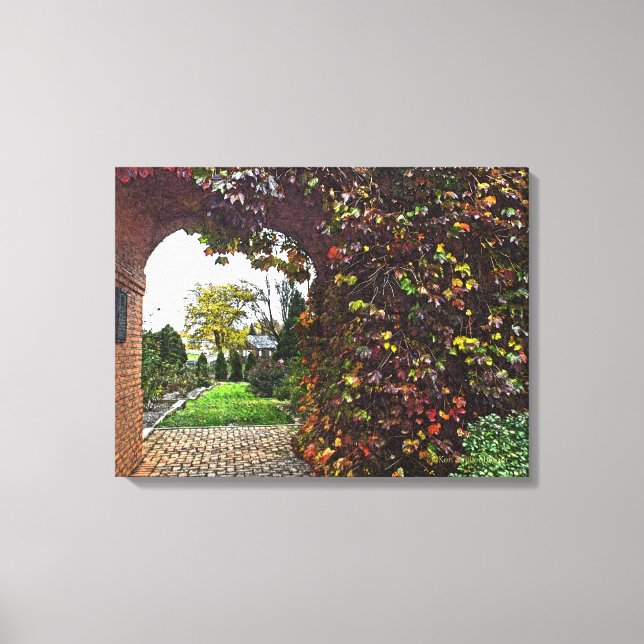 BRICK ARCHED DOORWAY/VINE COVERED BRICK WALL CANVAS PRINT (Front)