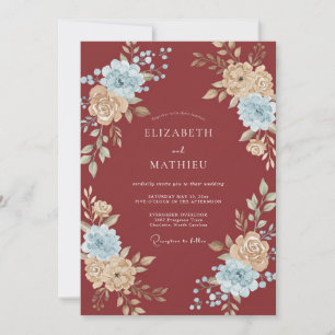 Brick Azure Petal Wedding Invitation