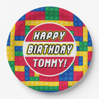 Brick Builder Customizable Birthday party Paper Plate