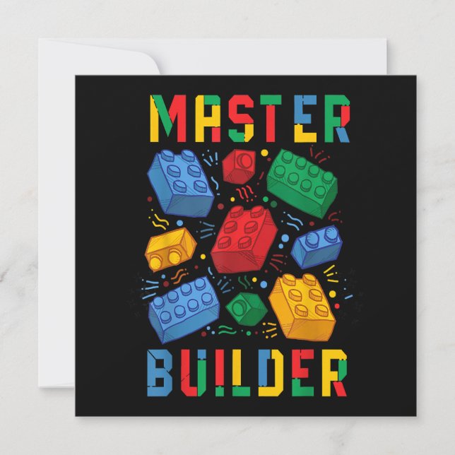 Brick Builder Funny Blocks Building Master Builder Invitation (Front)
