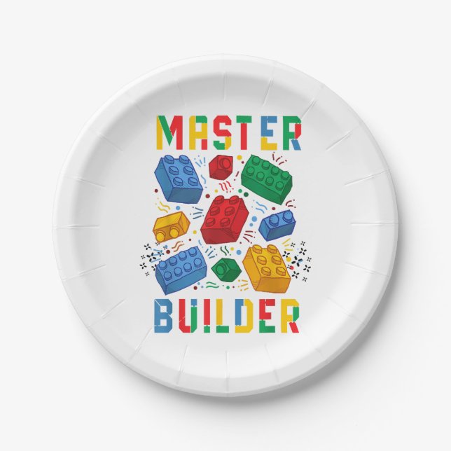 Brick Builder Funny Blocks Building Master Builder Paper Plate (Front)