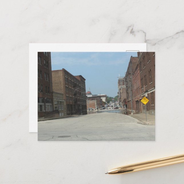 Brick Buildings and NO OUTLET in Burlington, Iowa Postcard (Front/Back In Situ)