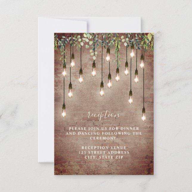 Brick Bulbs Greenery Wedding Reception Details Inv Invitation (Front)