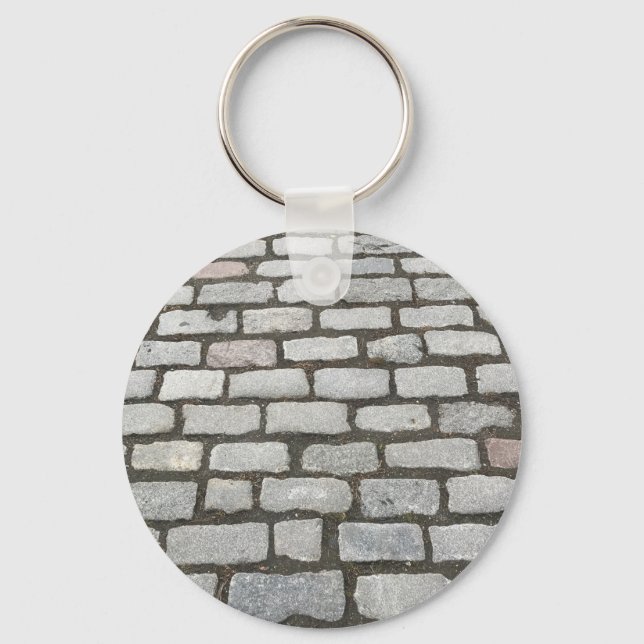 Brick Cobblestone Street Pathway Nature Photograph Keychain (Front)