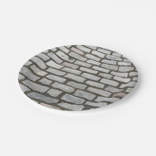 Brick Cobblestone Street Pathway Nature Photograph Paper Plate