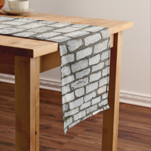 Brick Cobblestone Street Pathway Nature Photograph Short Table Runner