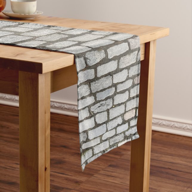 Brick Cobblestone Street Pathway Nature Photograph Short Table Runner (In Situ)