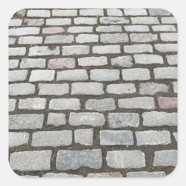 Brick Cobblestone Street Pathway Nature Photograph Square Sticker (Front)
