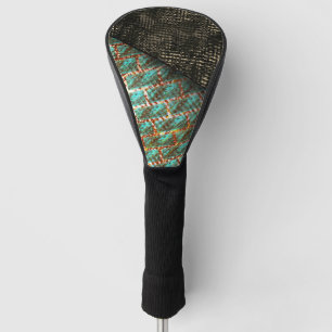 Brick effect light blue spotted, dark brown detail golf head cover