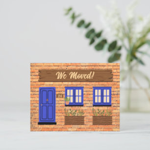 Brick House with Blue Door We Moved Announcement Postcard