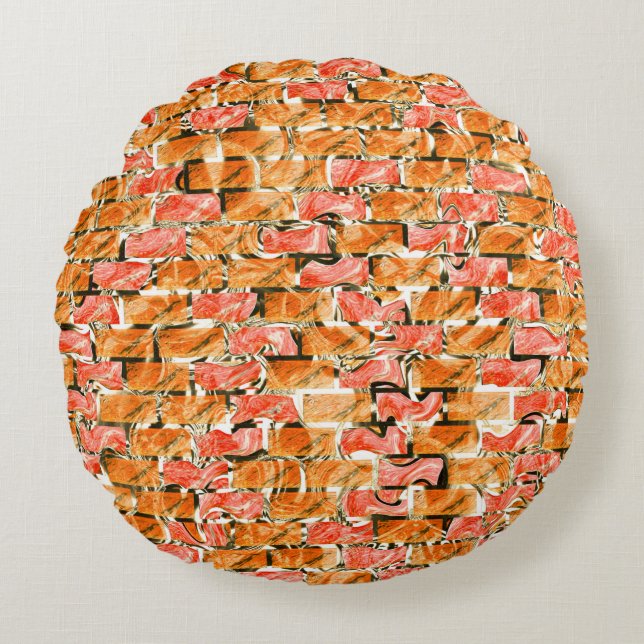 Brick-like drawing with bright shades round pillow (Front)
